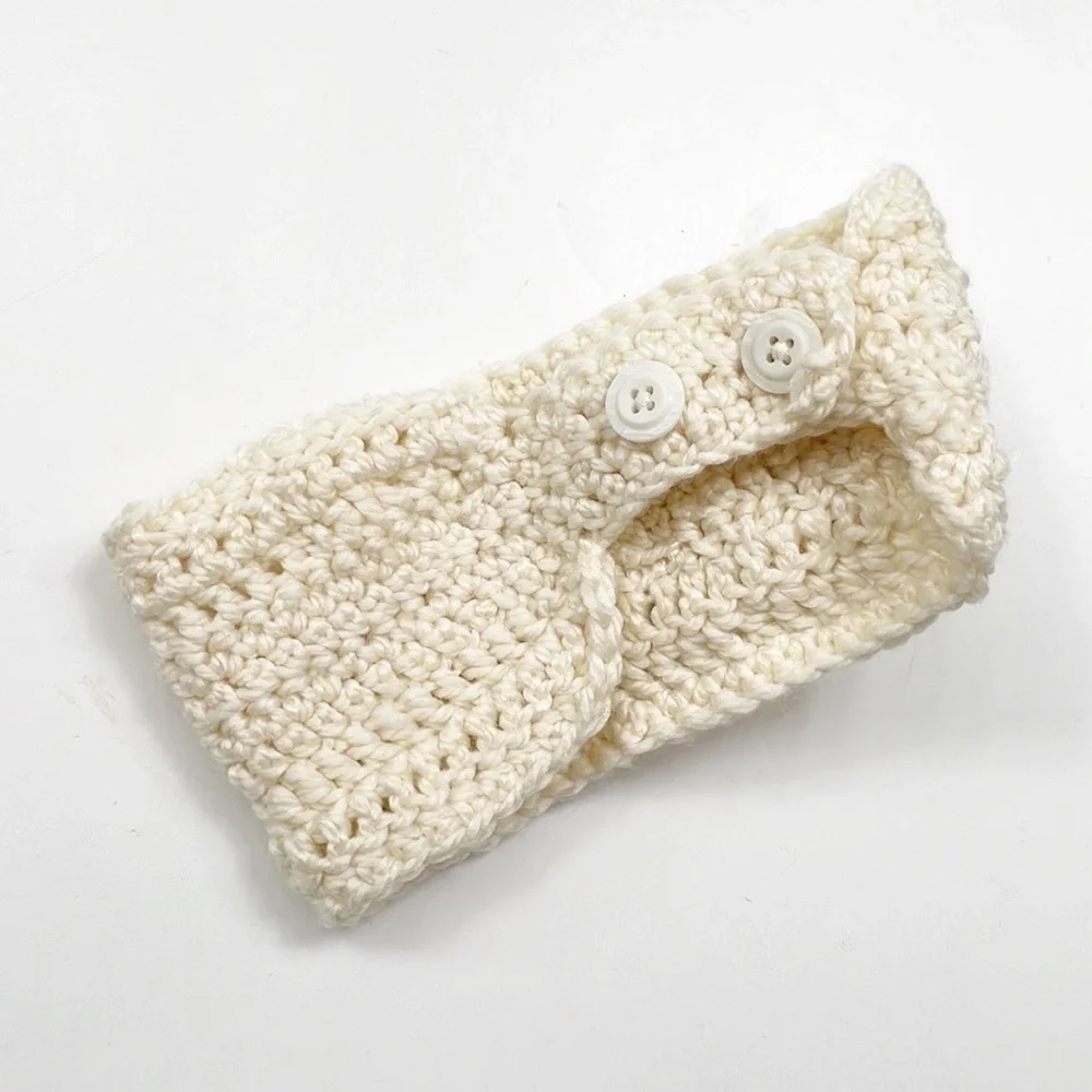 Cream floral knit ear warmer headband